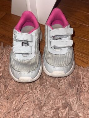adidas Kids Gray & Pink Velcro Athletic Sneakers